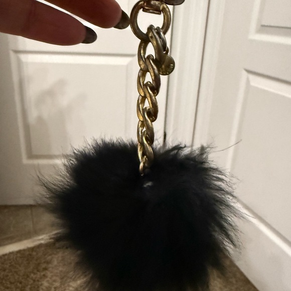 Michael Kors Black Fox Fur Pom Pom Keychain - Picture 2 of 5